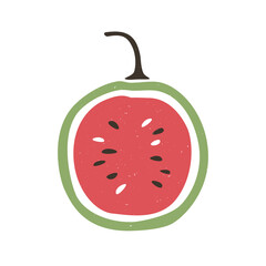 Cute sliced watermelon icon. Vector flat hand drawn illustration in cartoon style