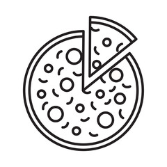 Pizza icon. Menu sign. App design. Delicious food. Line art. Freehand picture. Vector illustration. Stock image. 