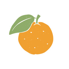 Cute orange with a leaf on a branch icon. Vector flat hand drawn illustration in cartoon style