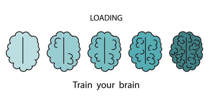 Brain icon. Progress logo. Knowledge sign. Train your mind. Creative cartoon art. Vector illustration. Stock image.