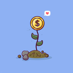 business concept for investment. plant with gold coin flower