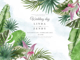 Beautiful tropical floral wedding invitation template