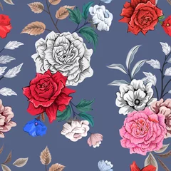 Möbelaufkleber Elegant colorful seamless pattern with botanical floral design illustration. © floralpro