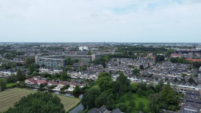 Aerial shot of the town of Sassenheim, the Netherlands and surrounding area