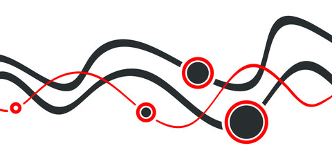 Abstract vector black and white illustration with waves and circles. Technology concept.