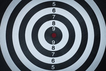 bullseye has red dart arrow throw hitting the center of a shooting for business targeting and winning goals business.