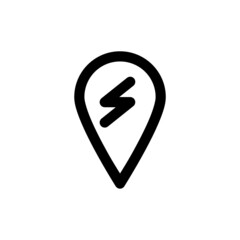 Electric car location icon with black outline style