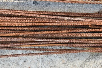 steel rebar for reinforcement concrete at construction site for house