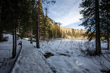Silver Lake trail with snow and ice