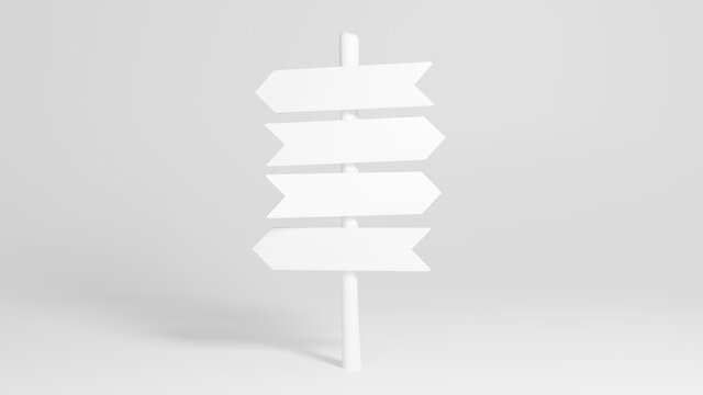 Naklejki White signpost with four left and right arrows. 3D rendered mockup.