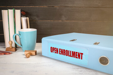 Open Enrollment. Registration and Information concept. Office desk