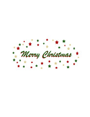 Christmas background for card or template. Christmas wishes with multicolored stars. Merry Christmas lettering. Greetings message.