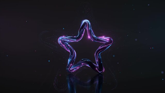 Glowing blue and pink star shape. 3D render seamless loop animation