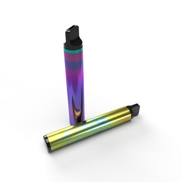 Colorful Metalic smoke Disposable Vape Pen Electronic Cigarette Isolated on a White background for mockup and illustrations. 3D Render Illustration
