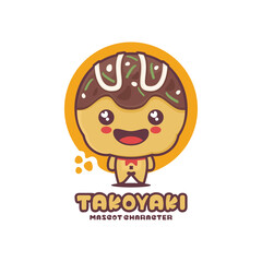 Cute Takoyaki mascot cartoon. vector illustration of traditional japanese food