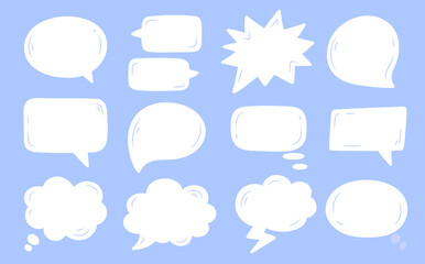 Set white speech bubbles on a blue background.