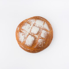 Round white bread isolated on white background. Top view