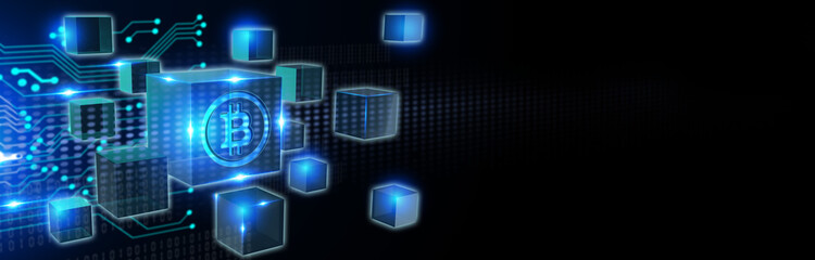 Bitcoin cryptocurrency growth stock market trading financial technology concept. 3d illustration