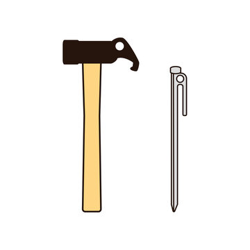 ペグハンマーとペグ-イラストグラフィック素材