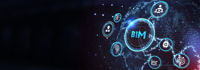 The concept of business, technology, the Internet and the network. virtual screen of the future and sees the inscription: BIM. 3d illustration