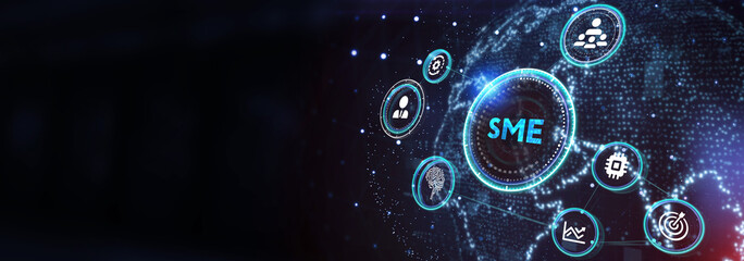 The concept of business, technology, the Internet and the network. virtual screen of the future and sees the inscription: SME  3d illustration