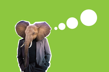 Man with the face of elephant on a green background. This is a metaphor for green activists....