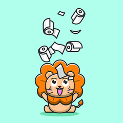 lion playing with toilet paper