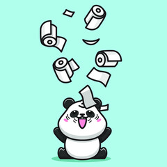 panda playing with toilet paper