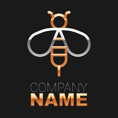 Line Bee icon isolated on black background. Sweet natural food. Honeybee or apis with wings symbol. Flying insect. Colorful outline concept. Vector