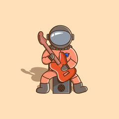 Rocker astronaut playing guitar cartoon vector illustration