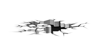Surface crack with hole destruction effect. Black faults on ground, Earth break, concrete wall cracked vector illustration