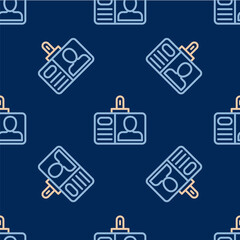 Line Identification badge icon isolated seamless pattern on blue background. It can be used for presentation, identity of the company, advertising. Vector