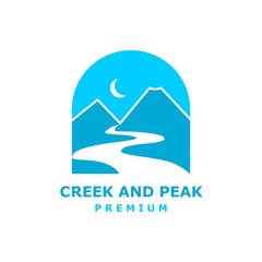 Mountain Peak and Creek Logo Design Template