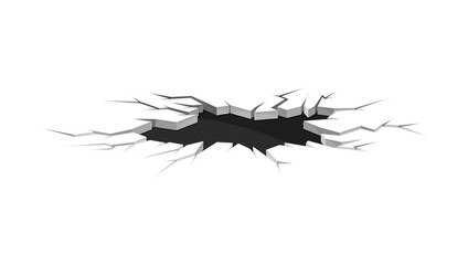 Black fractures on ice surface. Faults on ground, disaster crevices vector illustration