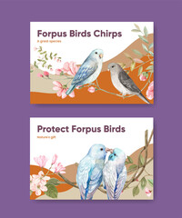 Facebook template with forpus bird concept,watercolor style