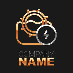 Line Water mill icon isolated on black background. Water wheel energy. Hydro power turbine wheel. Colorful outline concept. Vector