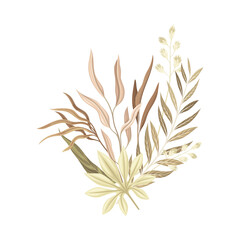 Bouquet with dried plants. Grass and flowers in taupe, dusty pink, brown, sepia trendy colors for your own design vector illustration