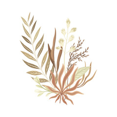 Dried plants and flowers. Bouquet in taupe, brown, sepia trendy colors for your own design vector illustration