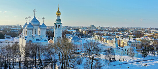Obraz premium Vologda cathedral winter landscape aerial view from drone