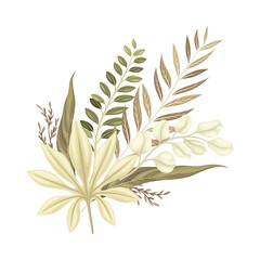 Wild dried plants and flowers. Bouquet in trendy colors for your own design vector illustration