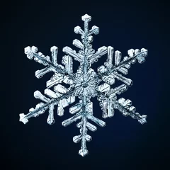 Fotobehang snowflake isolated on black background natural photo crystal winter design © kichigin19