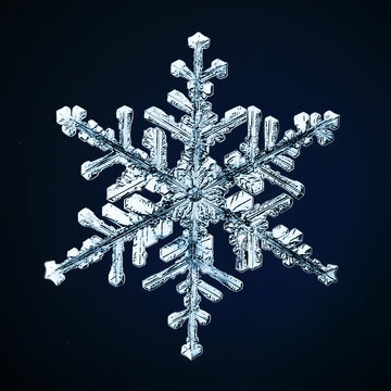 snowflake isolated on black background natural photo crystal winter design
