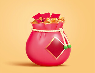 3d red fortune bag
