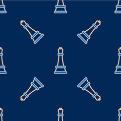 Line Chess icon isolated seamless pattern on blue background. Business strategy. Game, management, finance. Vector