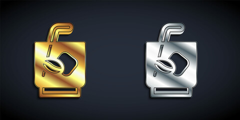 Gold and silver Espresso tonic coffee icon isolated on black background. Long shadow style. Vector