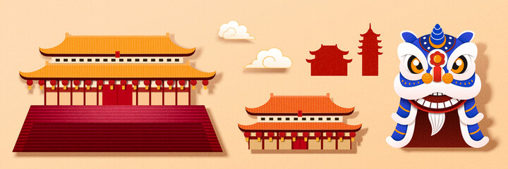 CNY buildings and lion head set © Rolling Stones