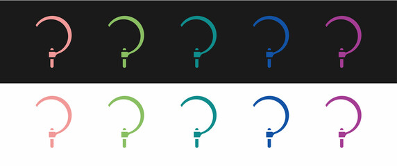 Set Sickle icon isolated on black and white background. Reaping hook sign. Vector