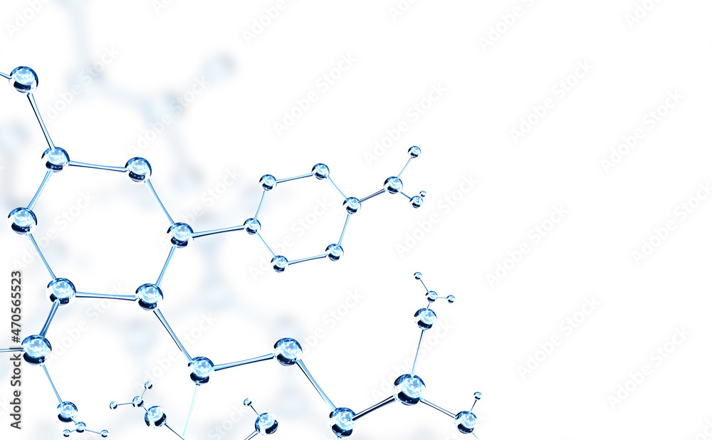 Wall mural horizontal banner with models of abstract molecular structure