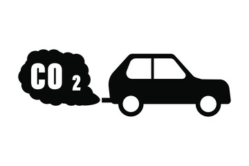Car and exhaust carbon dioxide (CO2), black sign for design on a white background, vector illustration