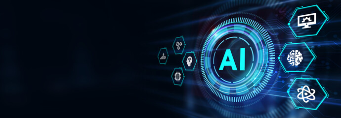 AI Learning and Artificial Intelligence Concept. Business, modern technology, internet and networking concept. 3d illustration